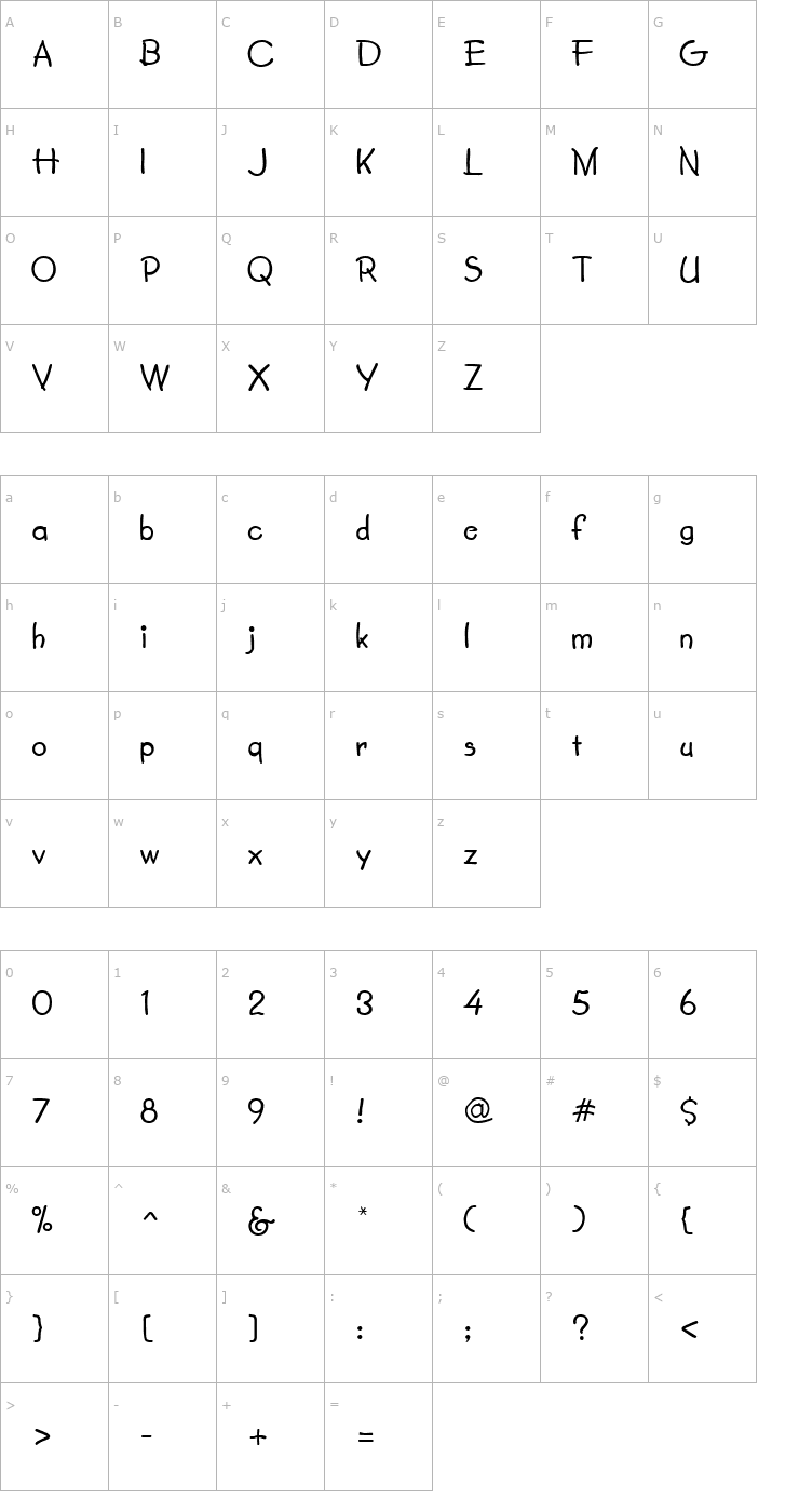 Character Map SecondGrader Regular Font