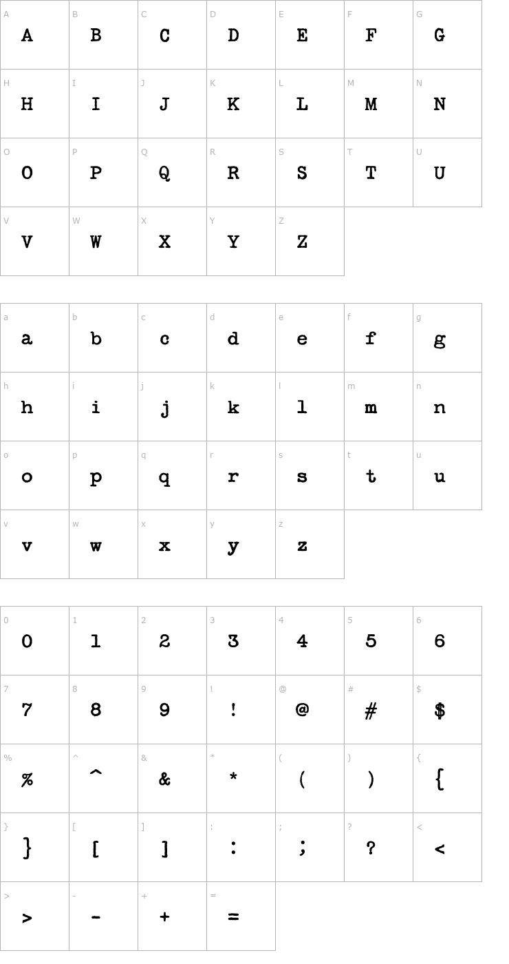 Character Map Secret Service Typewriter Font