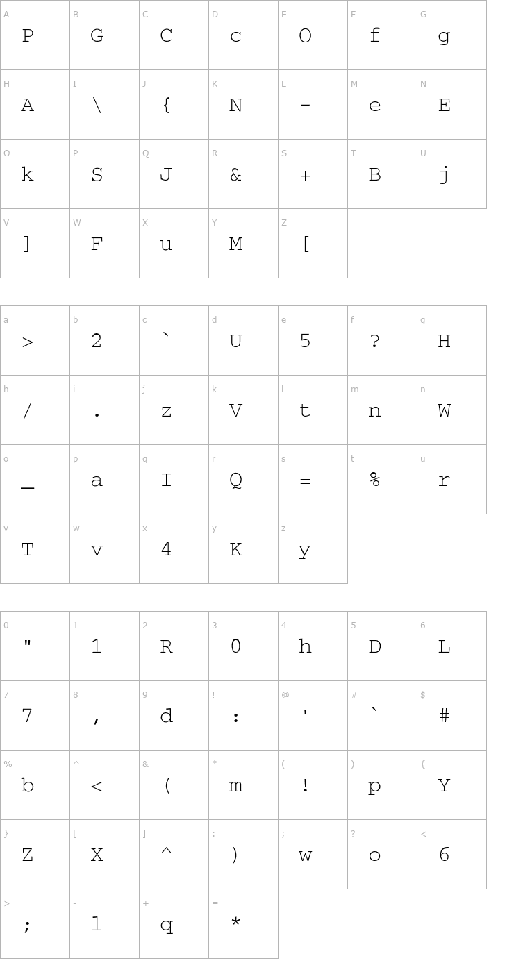 Character Map SecretCode Font