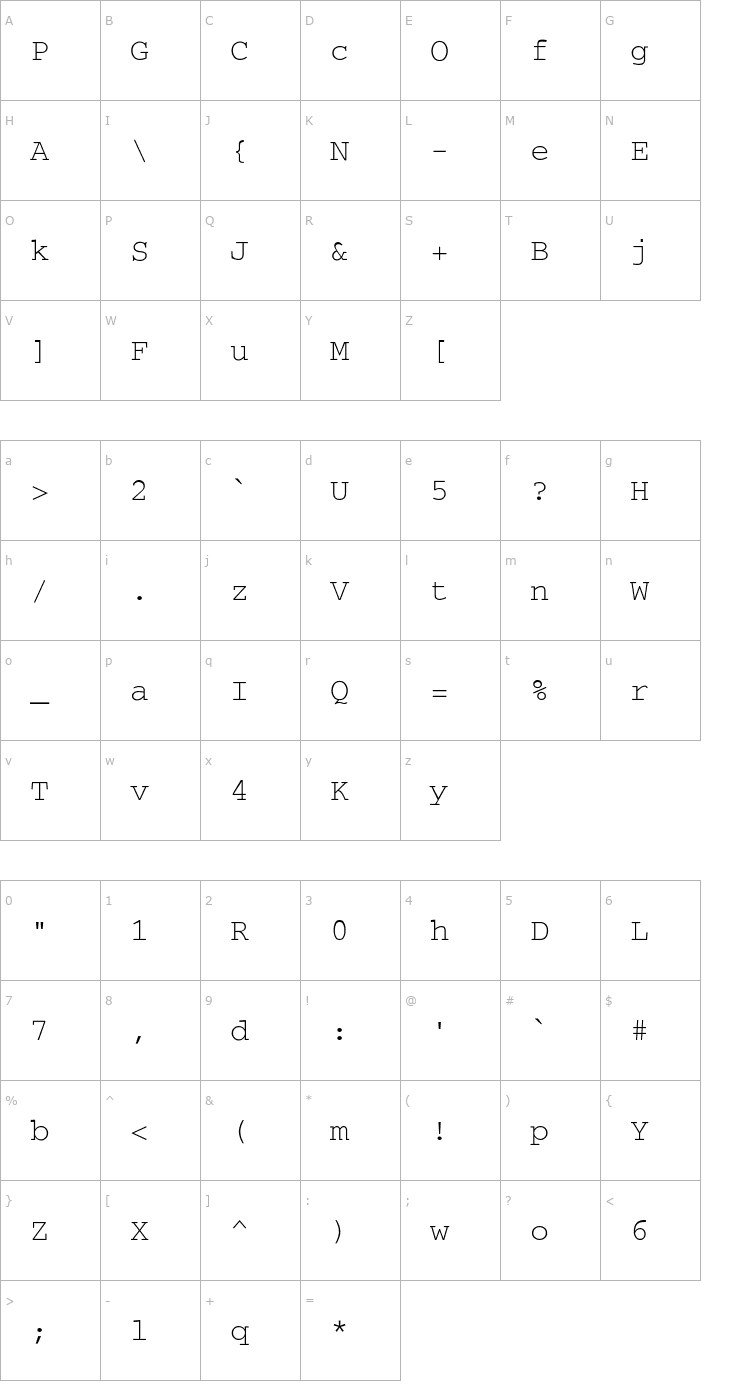 Character Map SecretCode-Normal Font