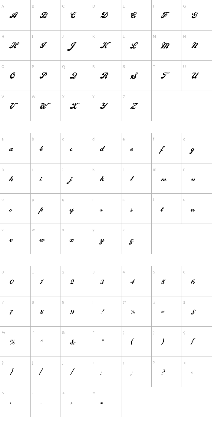 Character Map SedonaScriptFLF Font