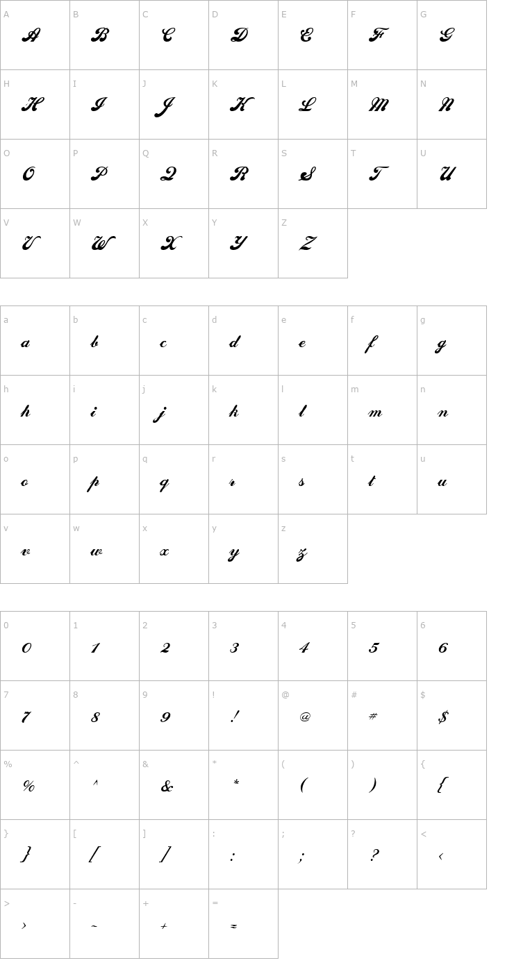 Character Map SedonaScriptFLF Regular Font