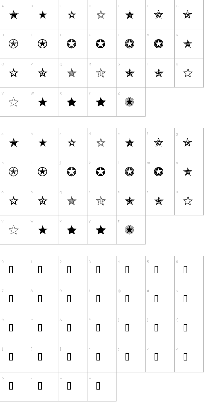 Character Map Seeing Stars Font
