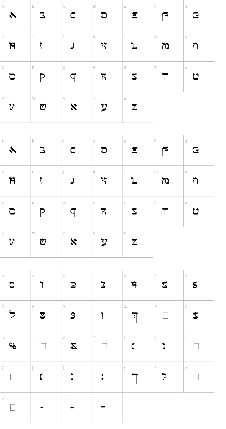 Character Map Sefer AH Font