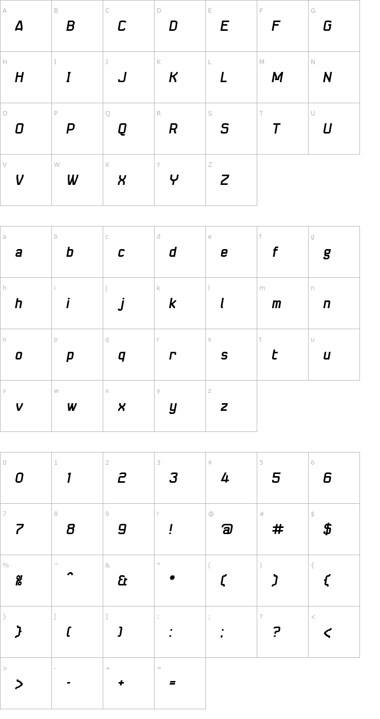 Character Map SeizeBoldItalic Font