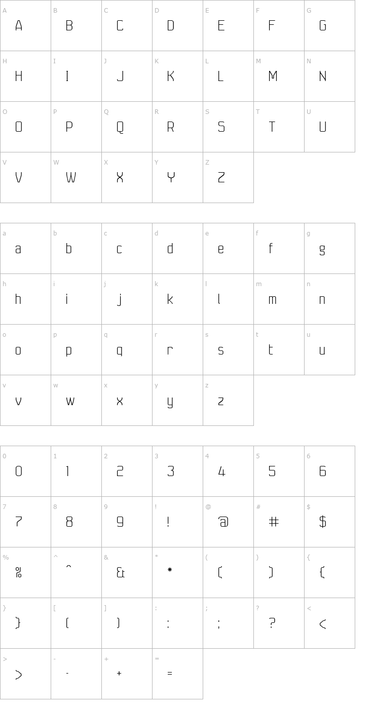 Character Map SeizeLight Font