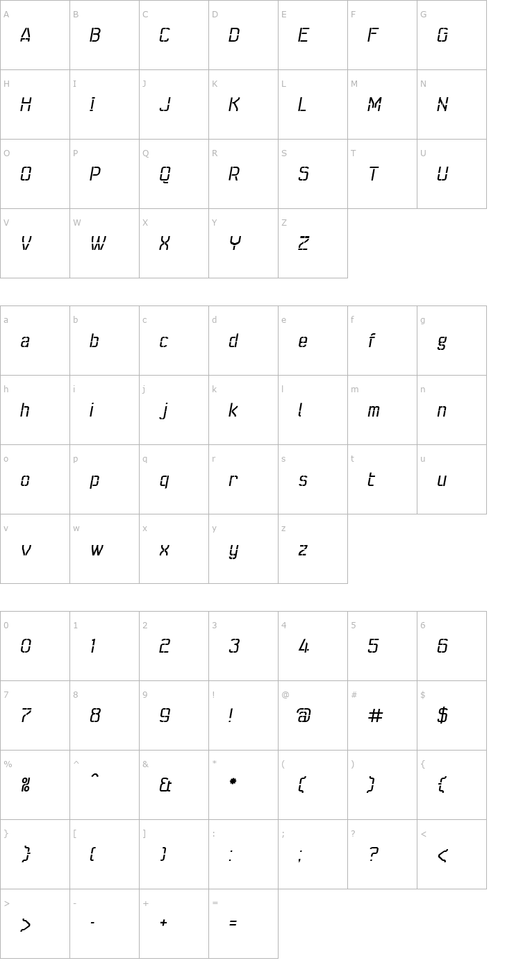 Character Map SeizeOpenItalic Font