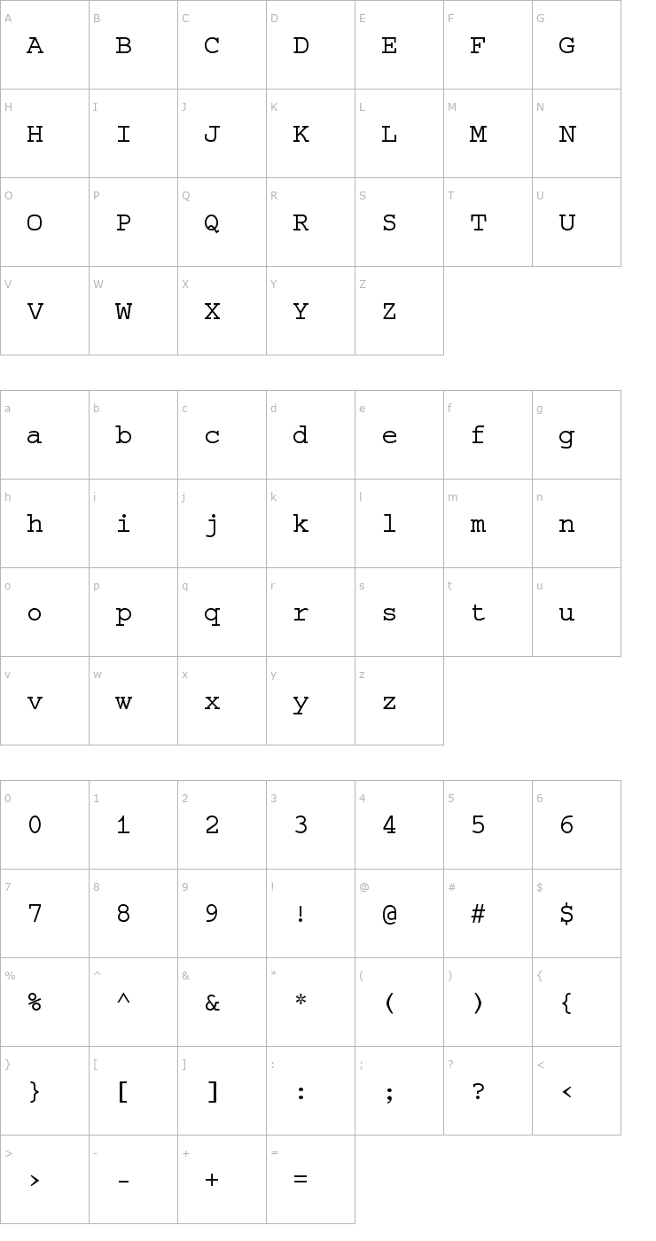 Character Map Selectric Font