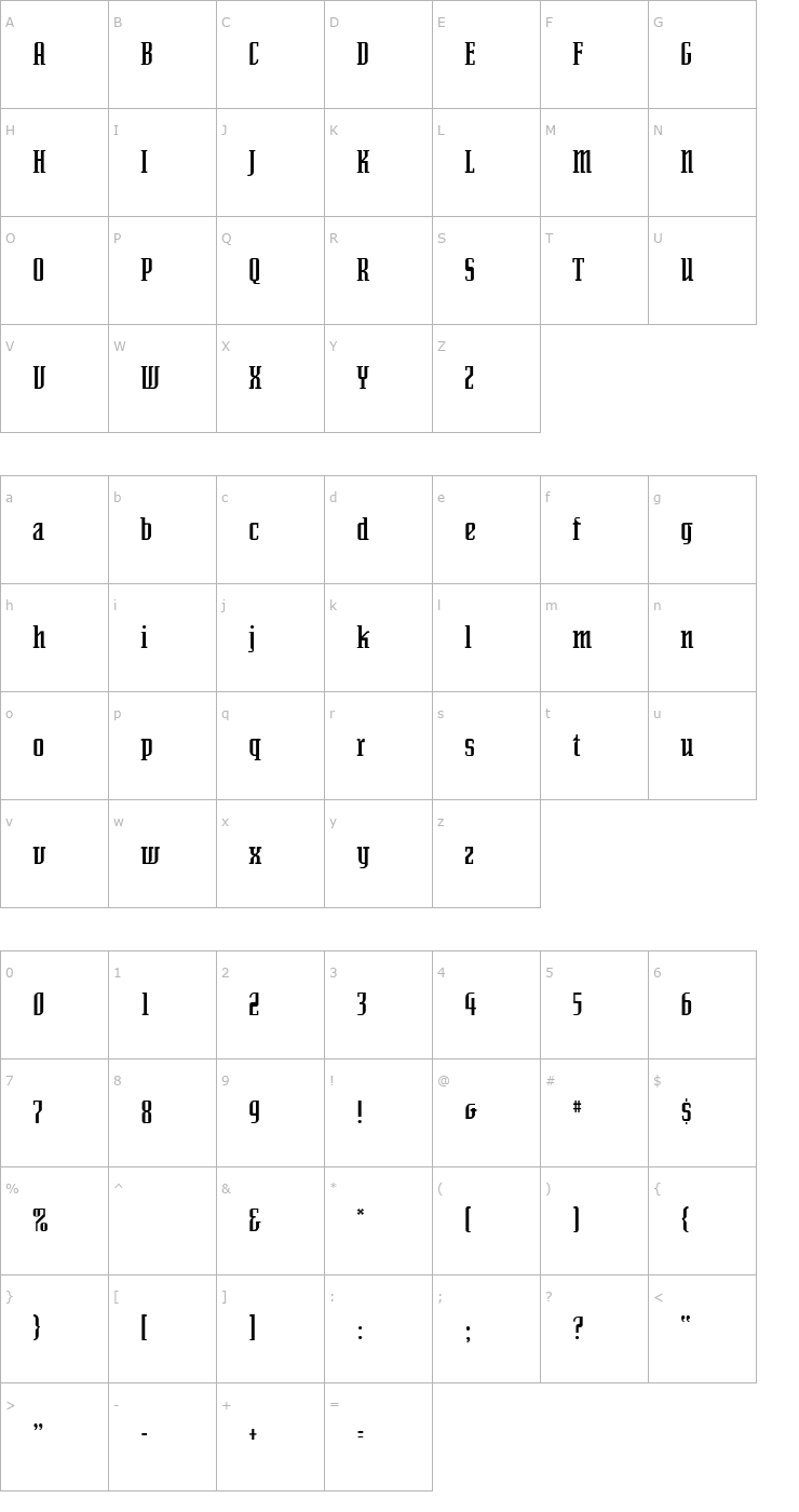 Character Map SenatorDemi Font
