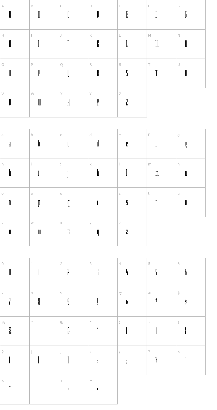 Character Map SenatorTall Font
