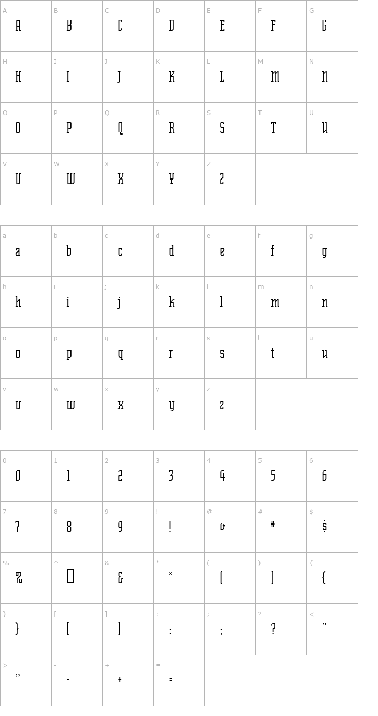Character Map SenatorThin Font