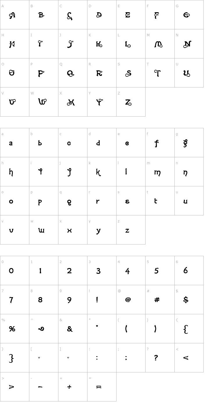 Character Map Sennin Alphabet Font