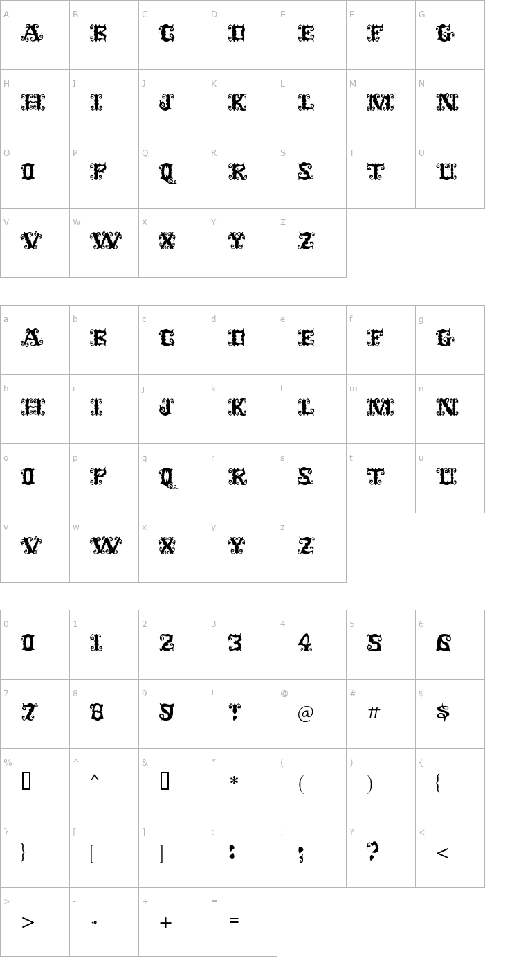 Character Map Senorita Font