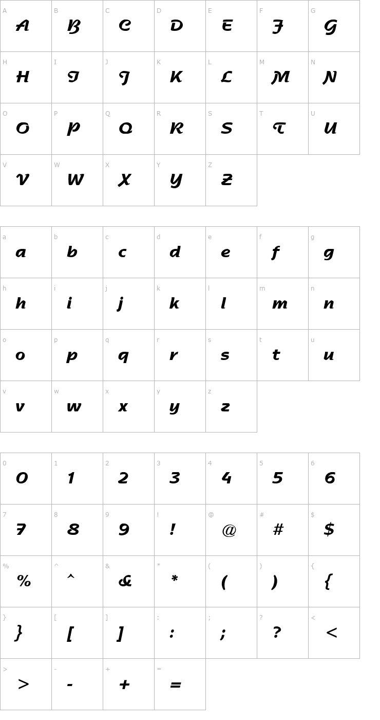 Character Map Sentimental Script SSi Bold Font