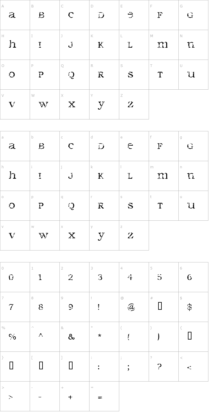 Character Map Seraphim Font