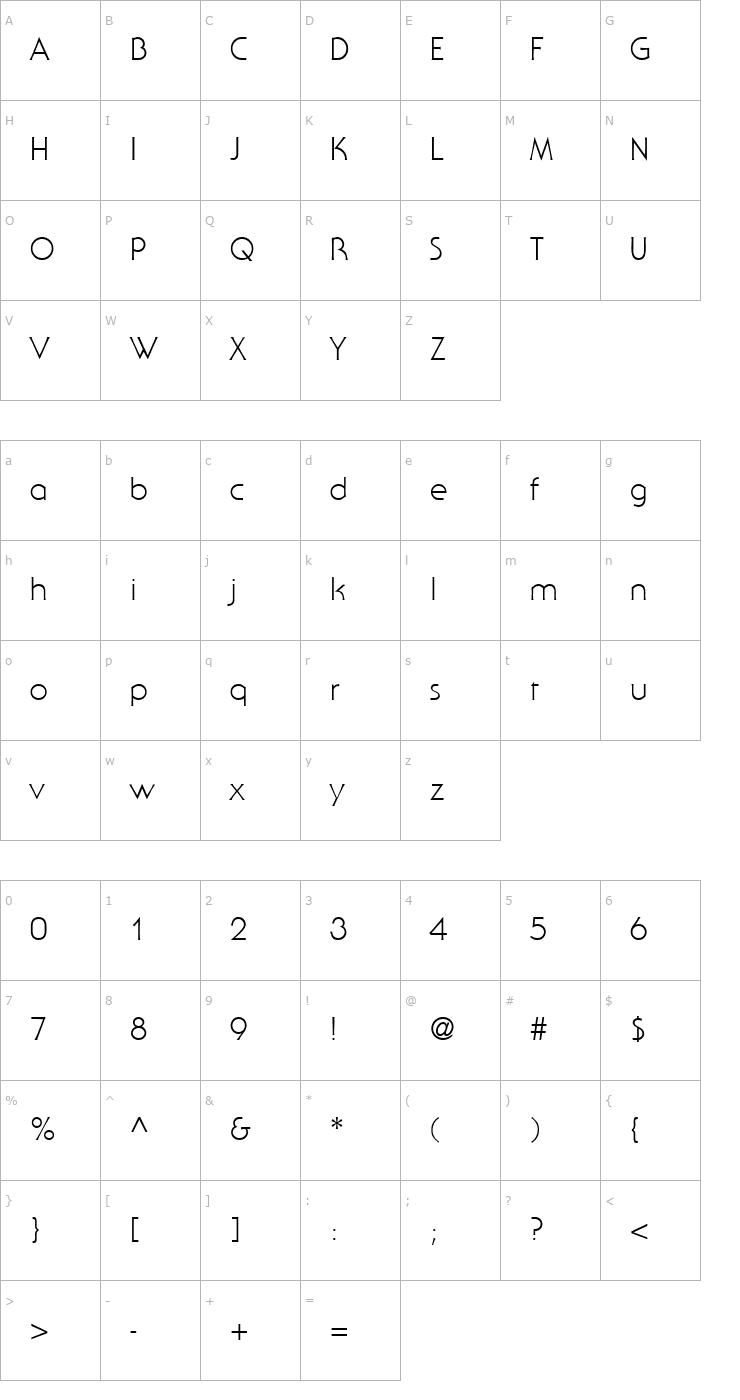 Character Map SerenadeTwoLight-Regular Font