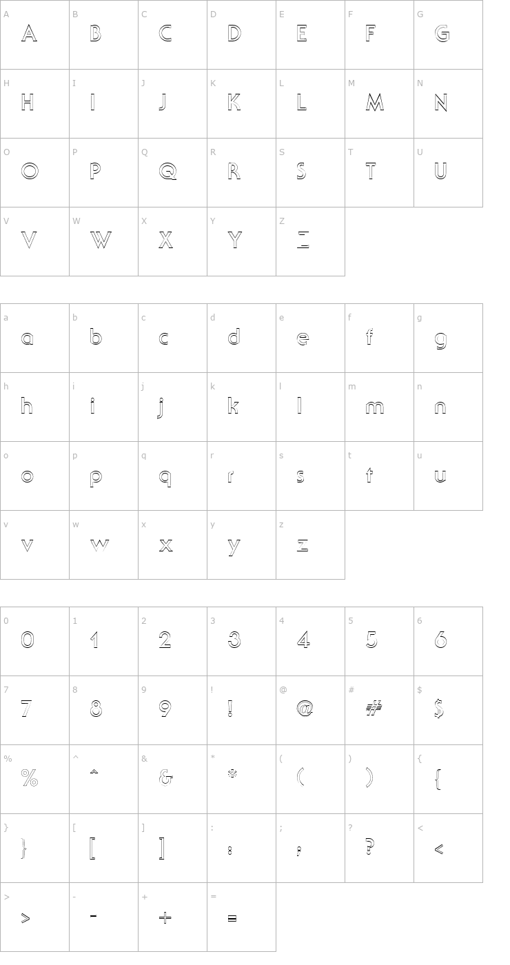 Character Map Serif Gothic Bold Outline Regular Font