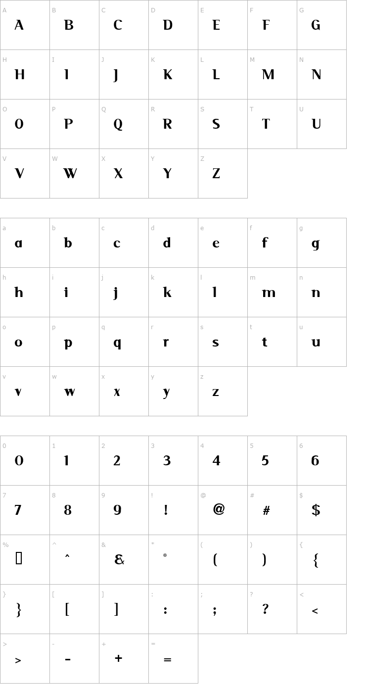 Character Map Serif Medium Font