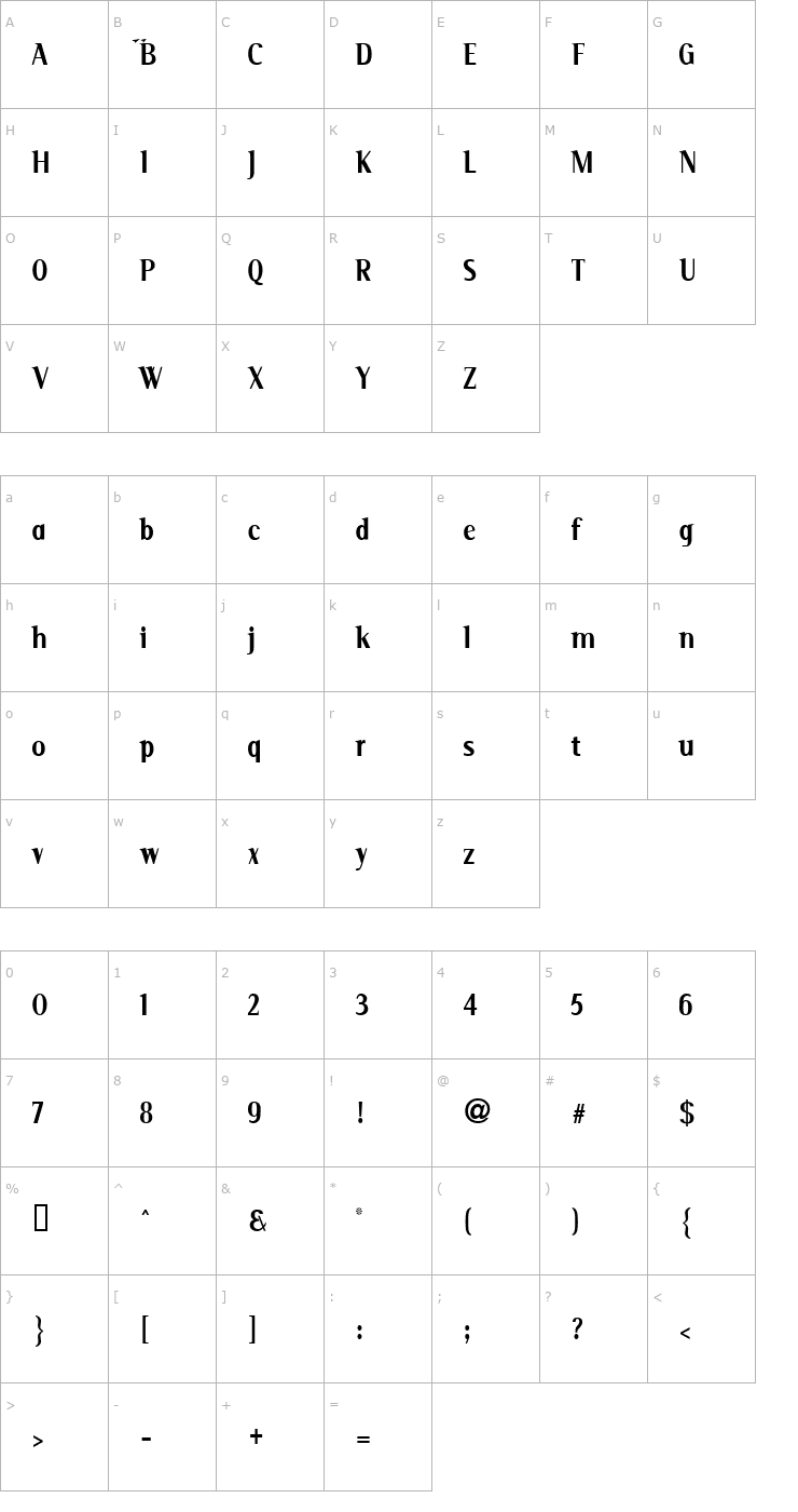 Character Map Serif Narrow Font