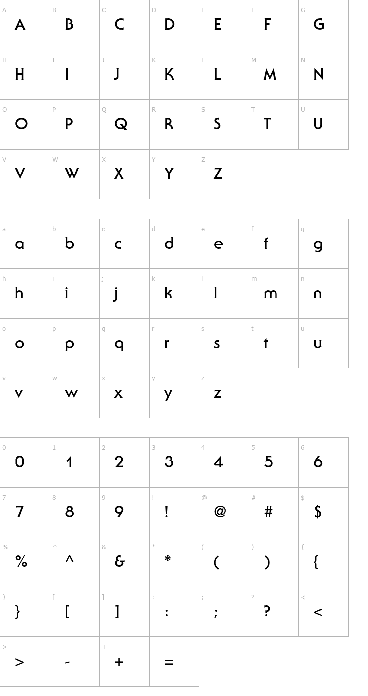 Character Map SerifGothicStd-Bold Font