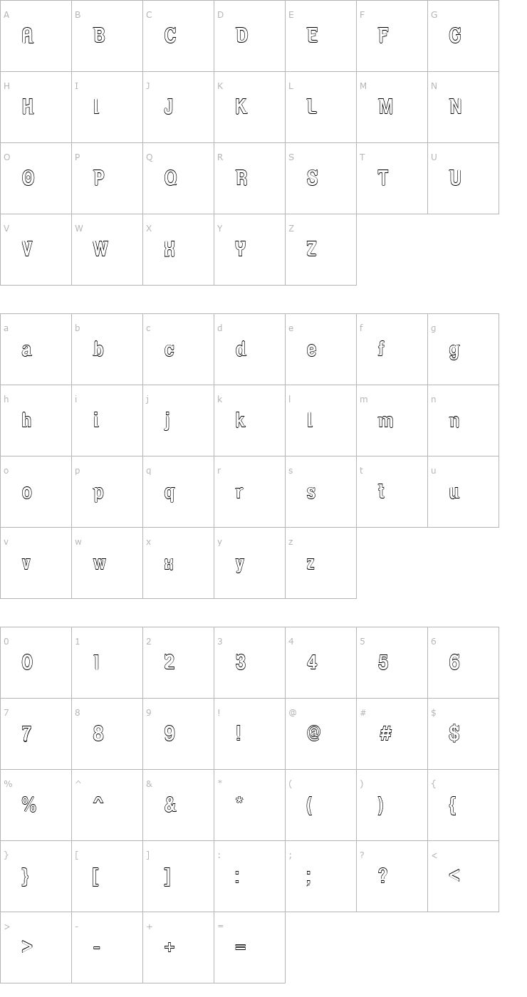 Character Map Serifina Outline Font