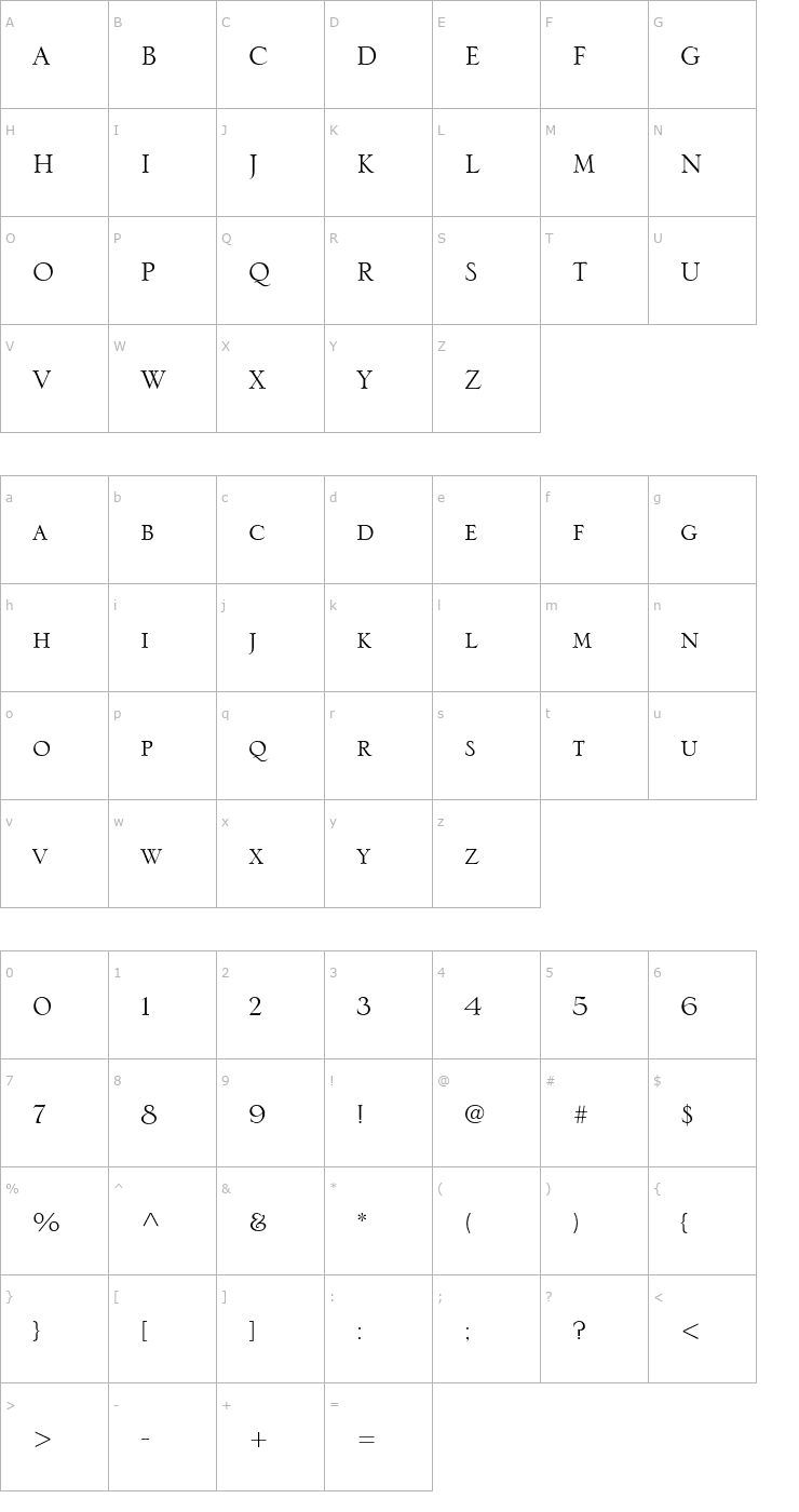 Character Map Serlio LH Font