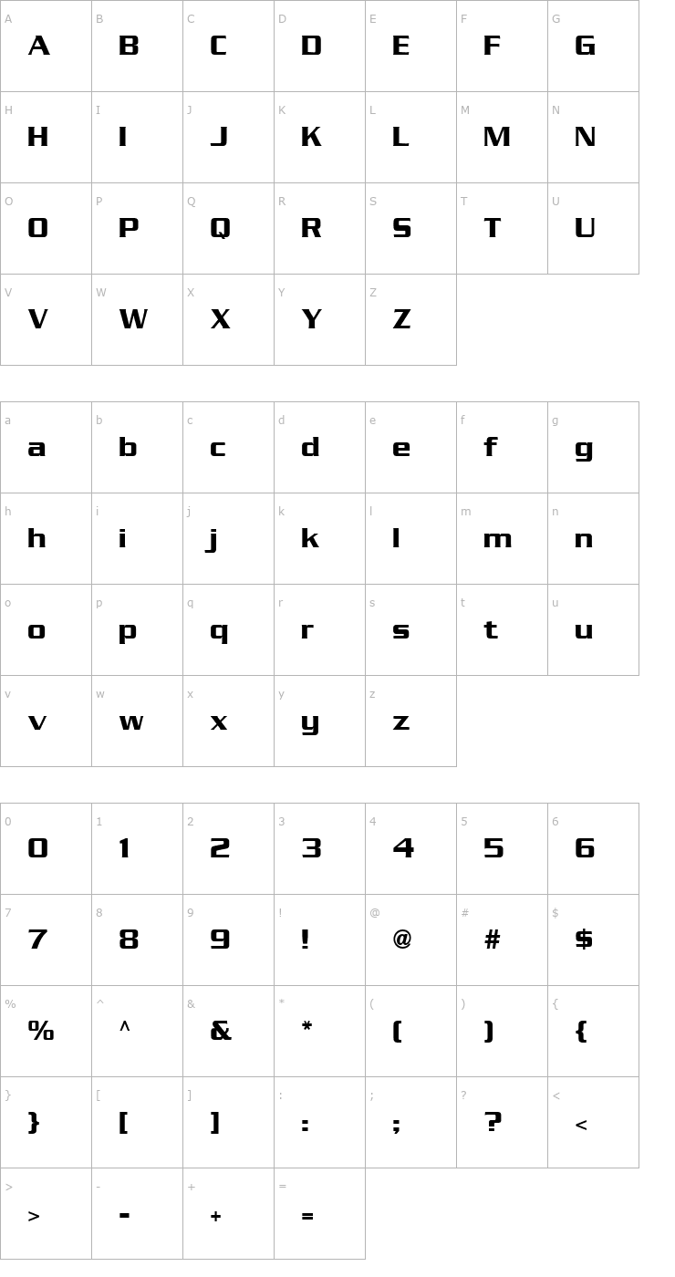 Character Map Serpentine ICG Font