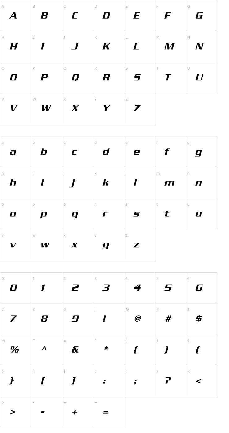 Character Map Serpentine-Medium Oblique Font