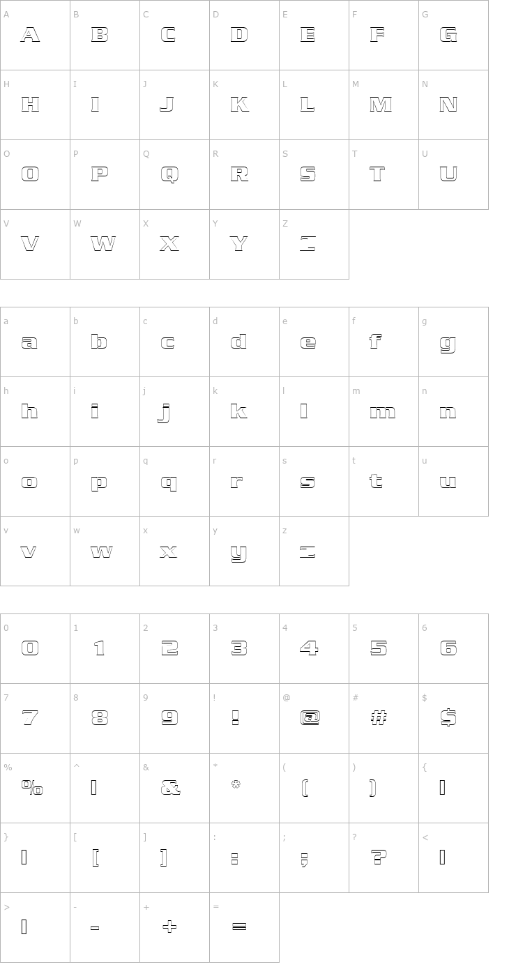 Character Map SerpentineDBolOu1 Font