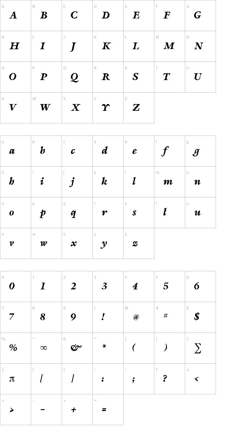 Character Map Sevilla-Regular Font