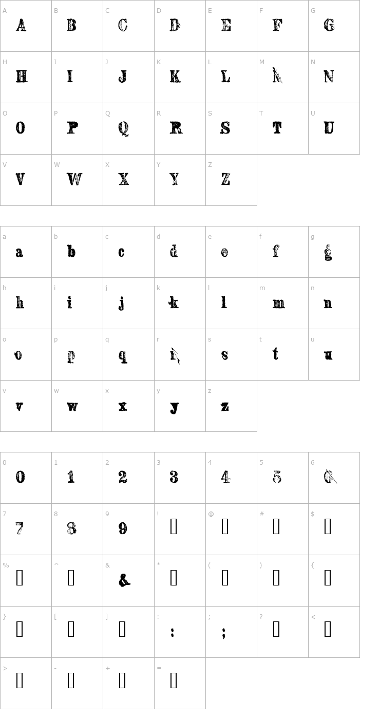 Character Map Sexton Serif Font