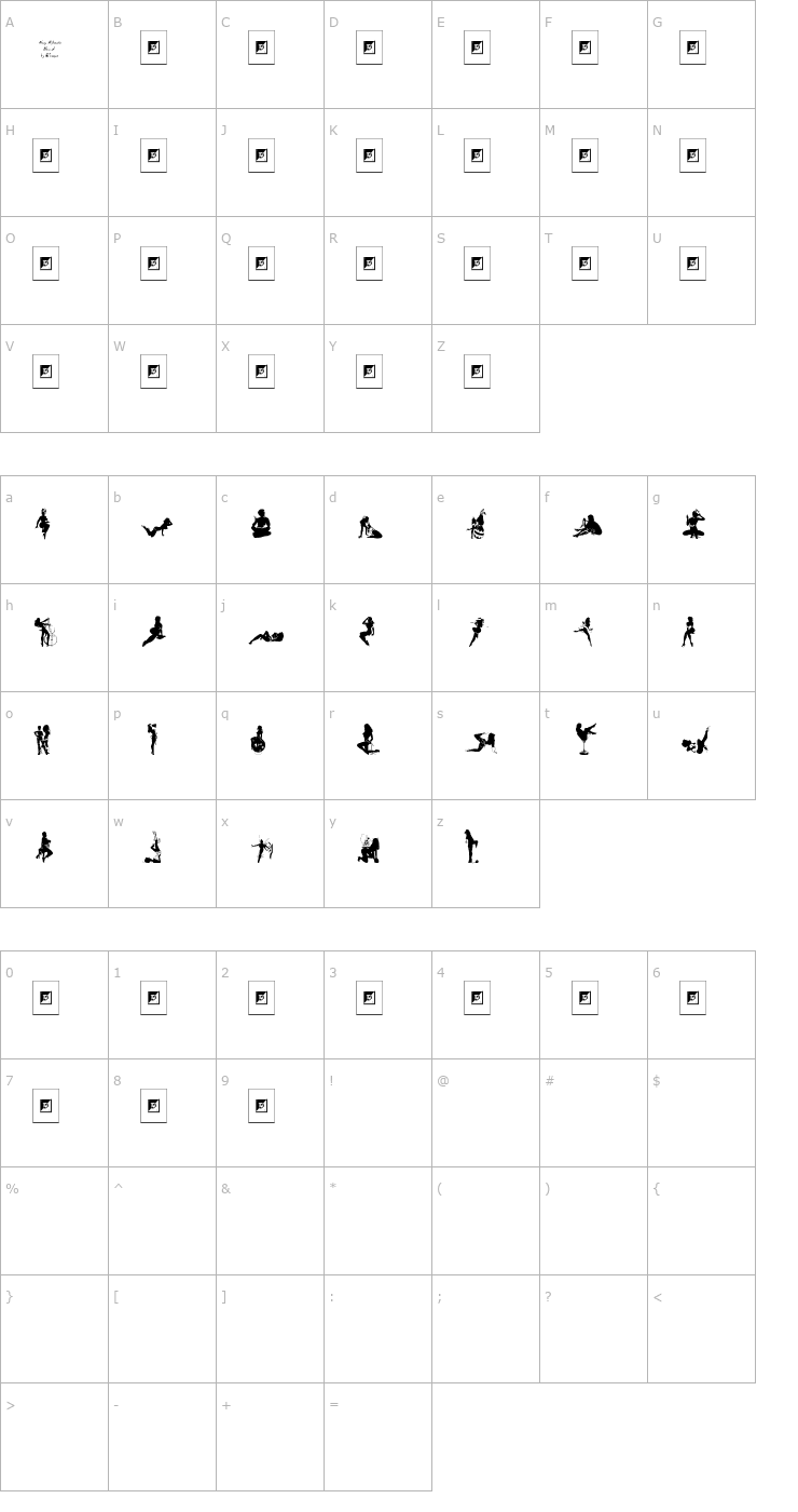Character Map Sexy Silouette Stencils Font