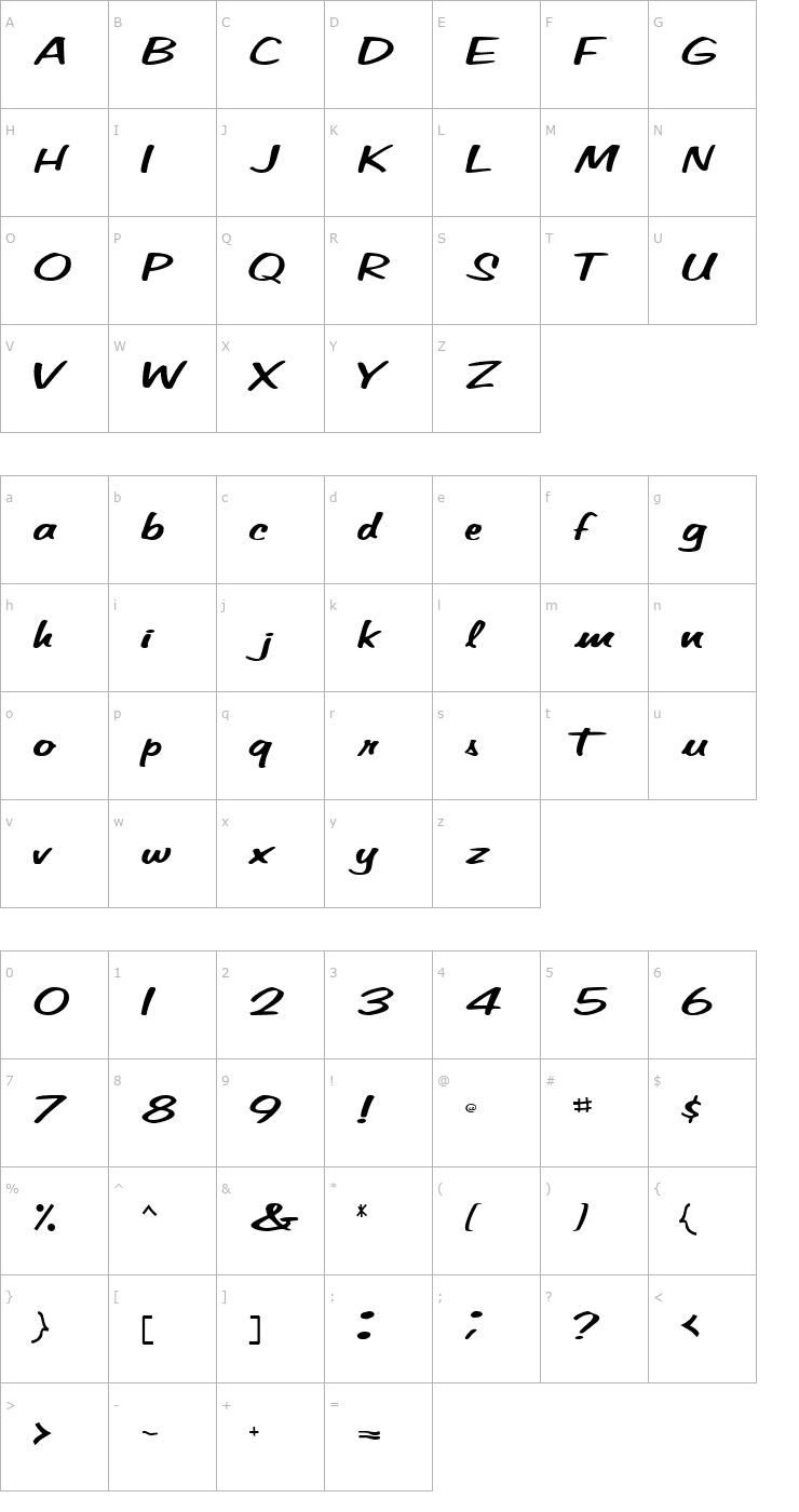 Character Map SeyburnScriptSSK Bold Font