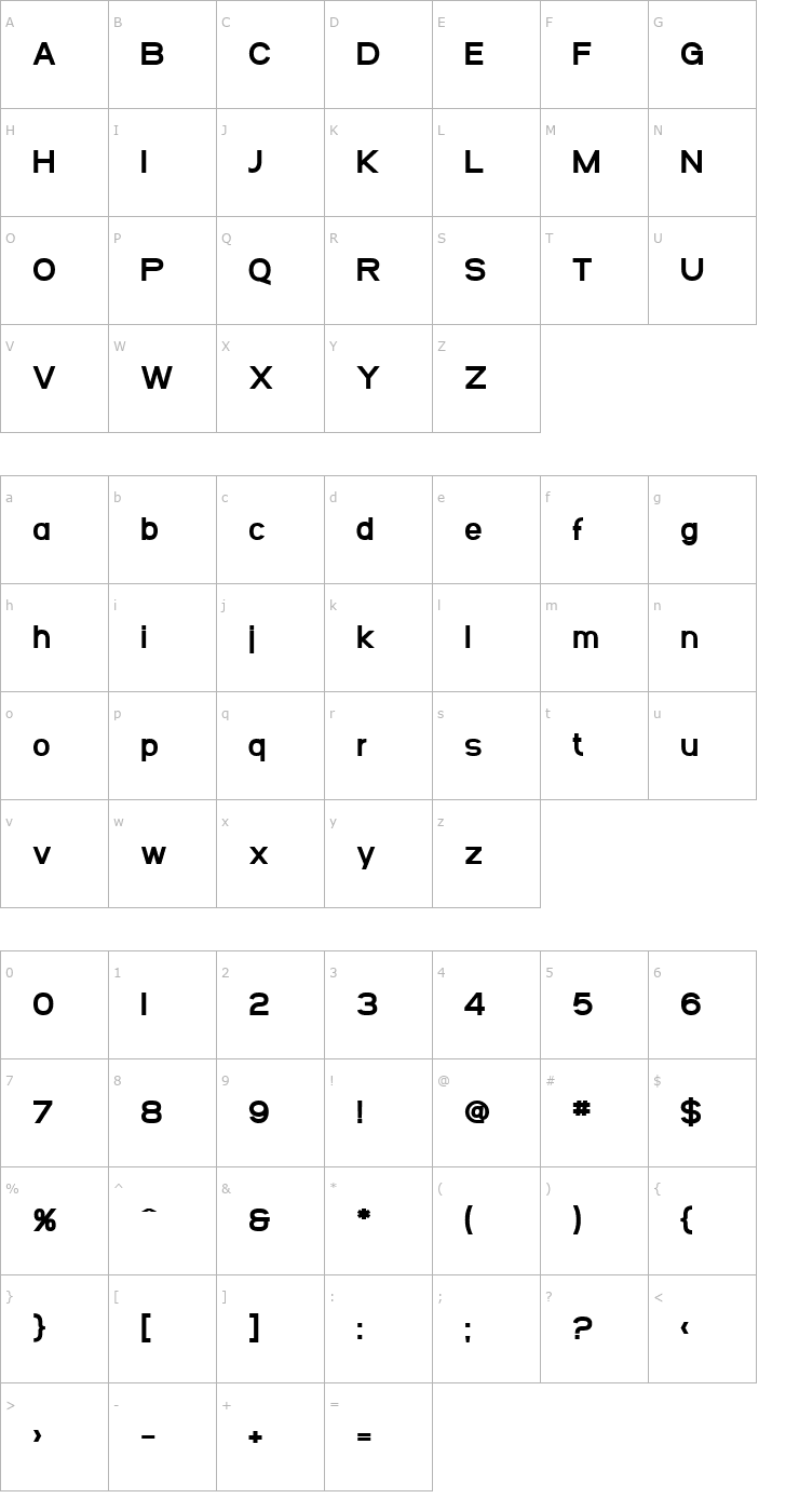 Character Map SF Arborcrest Heavy Font
