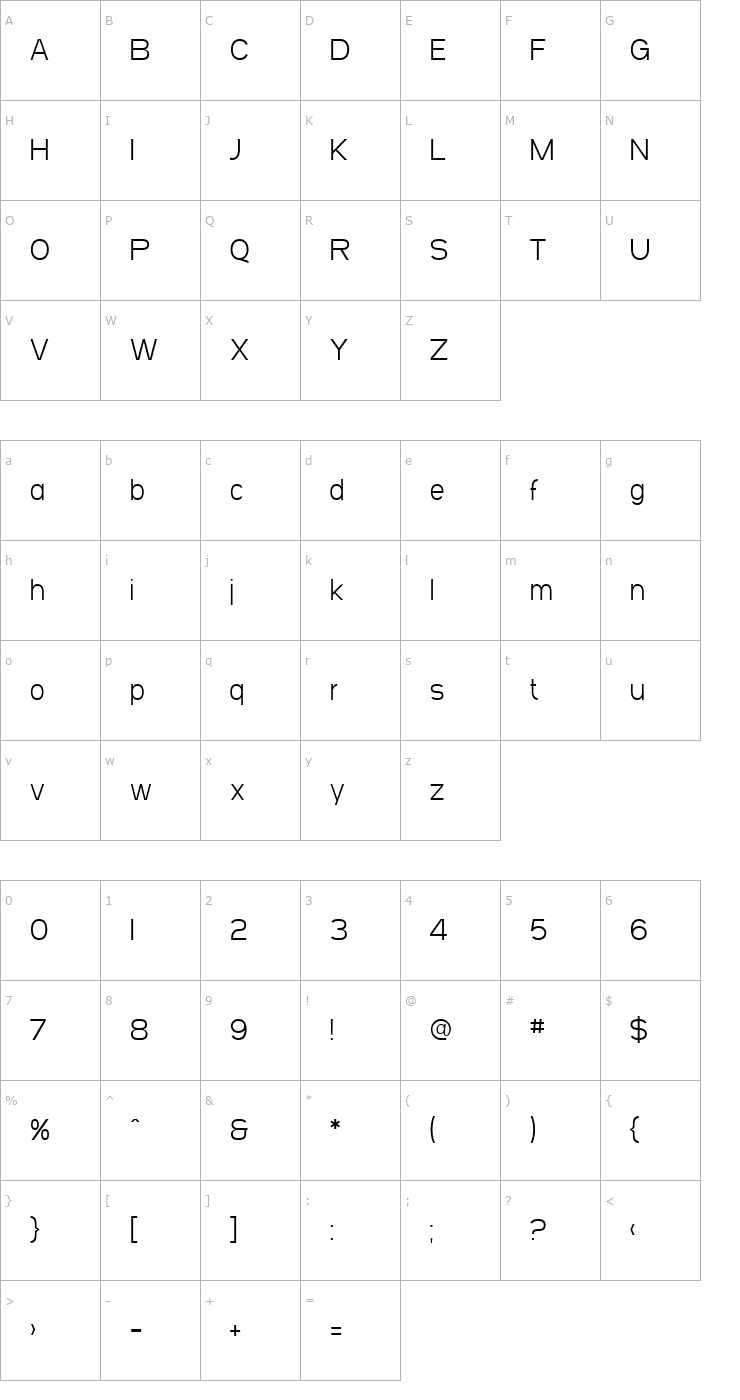 Character Map SF Arborcrest Light Font