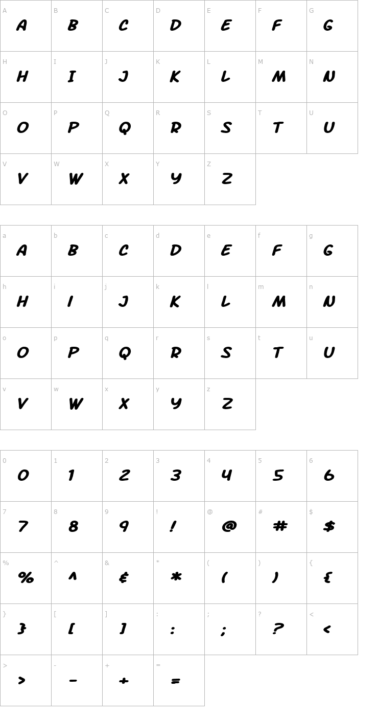 Character Map SF Arch Rival Extended Bold Italic Font