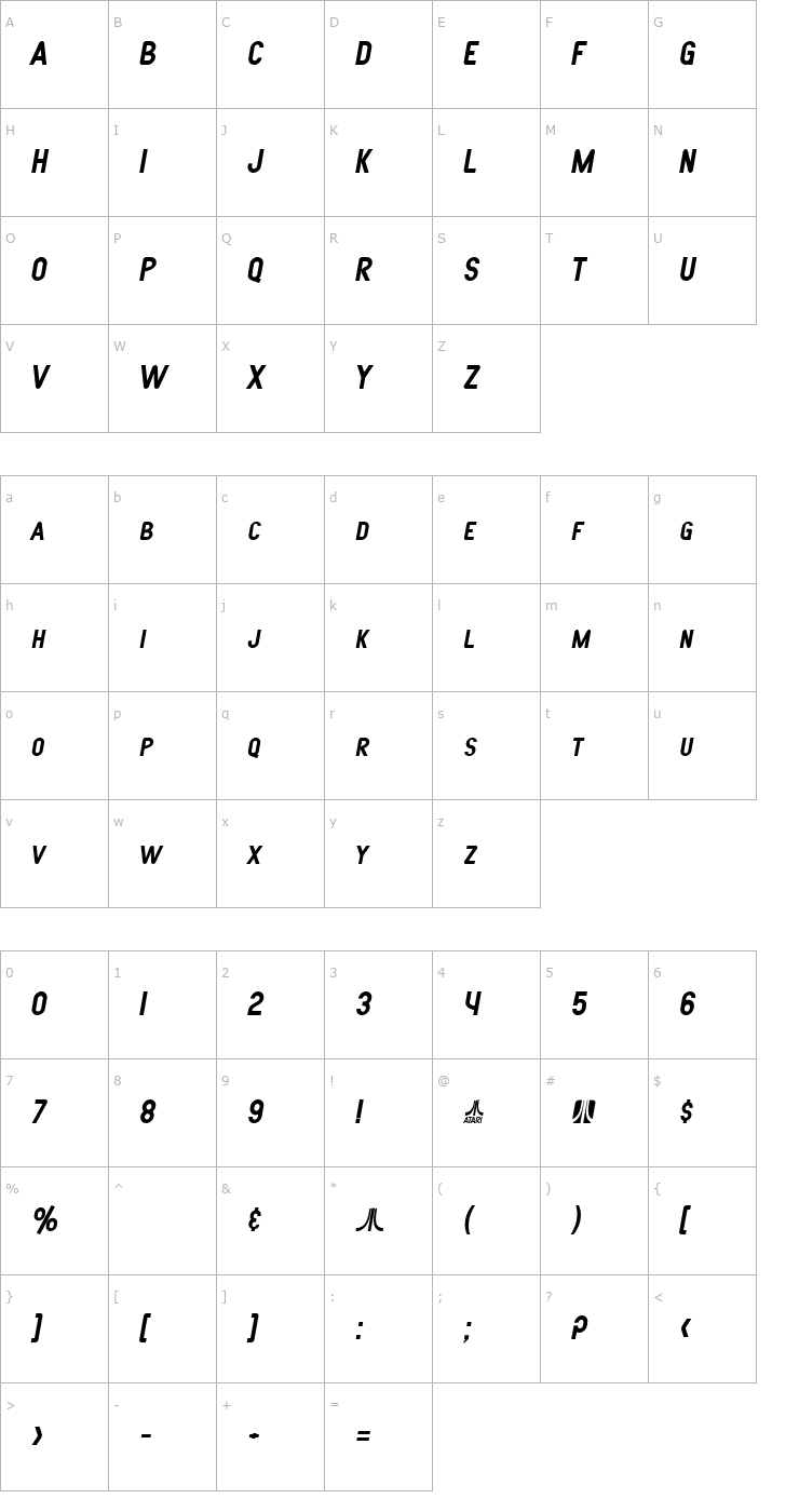 Character Map SF Atarian System Bold Italic Font