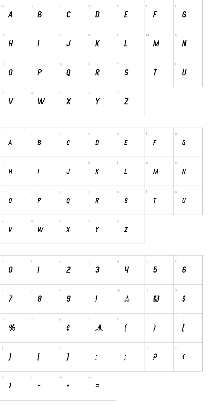 Character Map SF Atarian System Italic Font