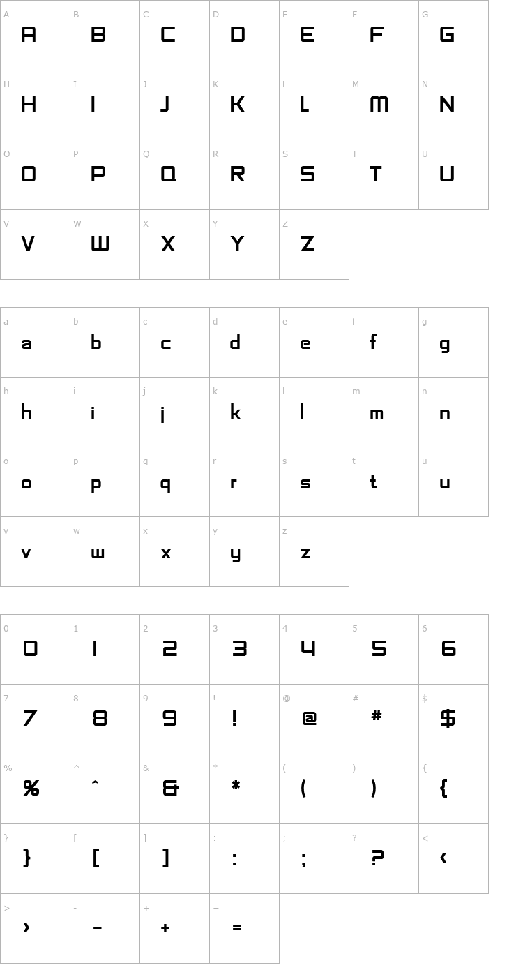 Character Map SF Chaerilidae Bold Font