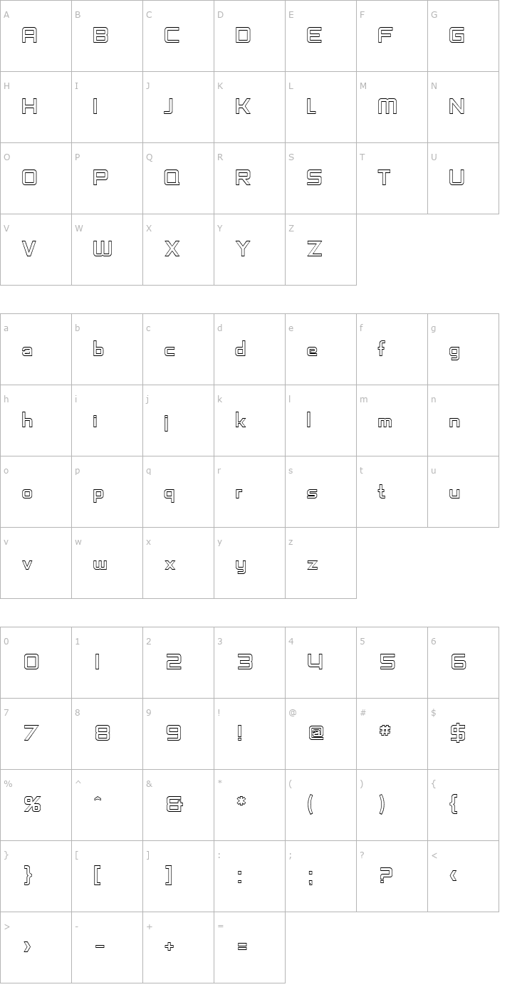 Character Map SF Chaerilidae Outline Font