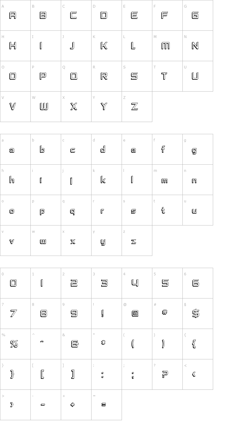 Character Map SF Chaerilidae Shaded Font