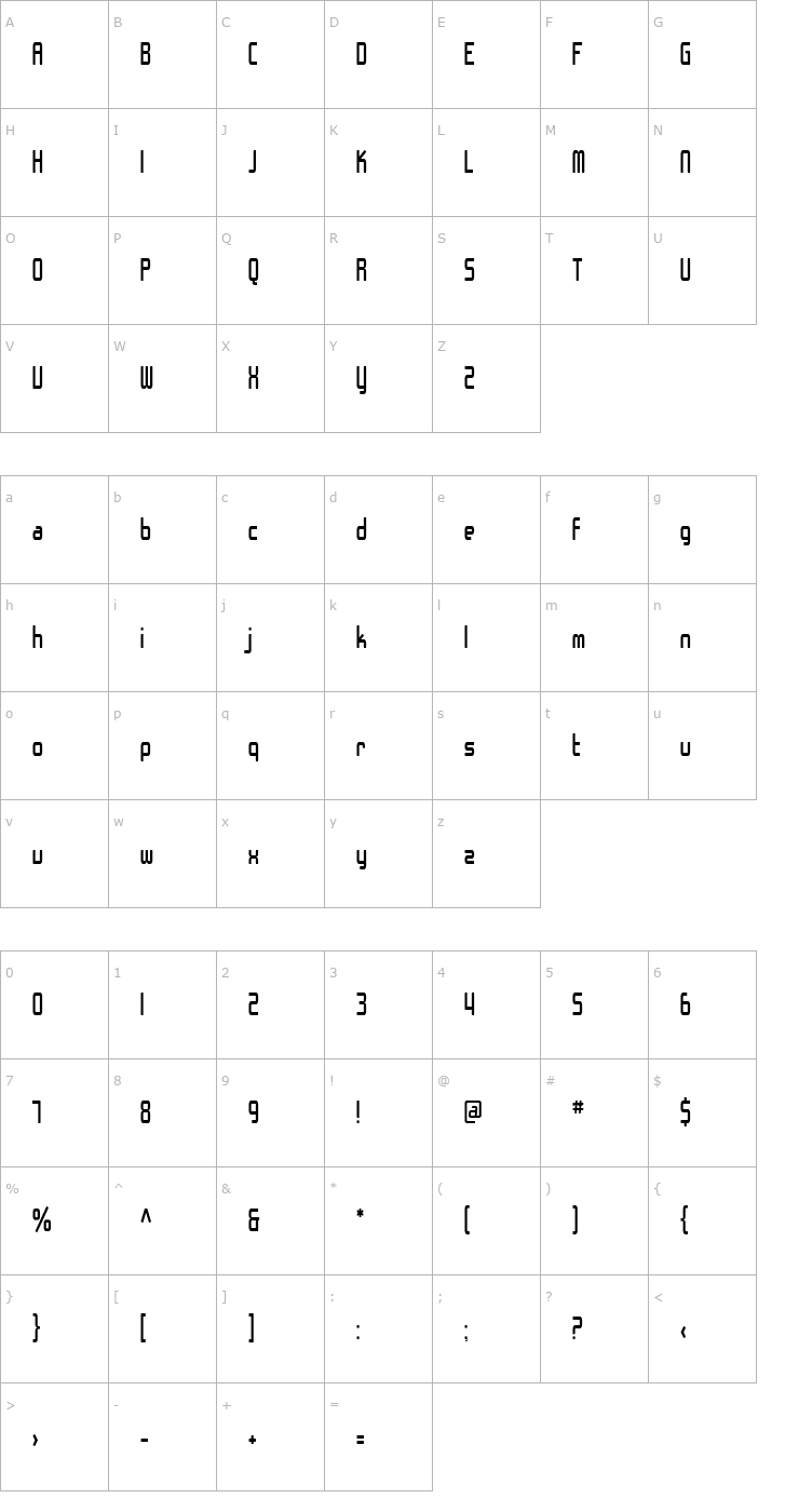 Character Map SF Chrome Fenders Condensed Font