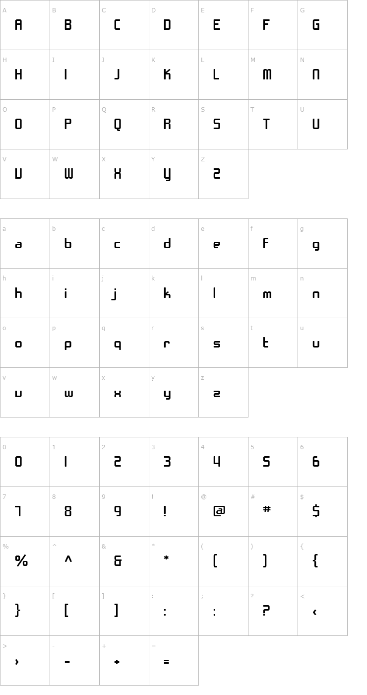 Character Map SF Chrome Fenders Extended Font