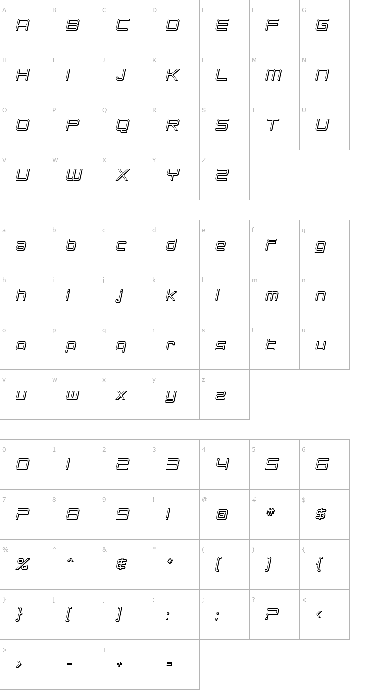 Character Map SF Chromium 24 Oblique Font