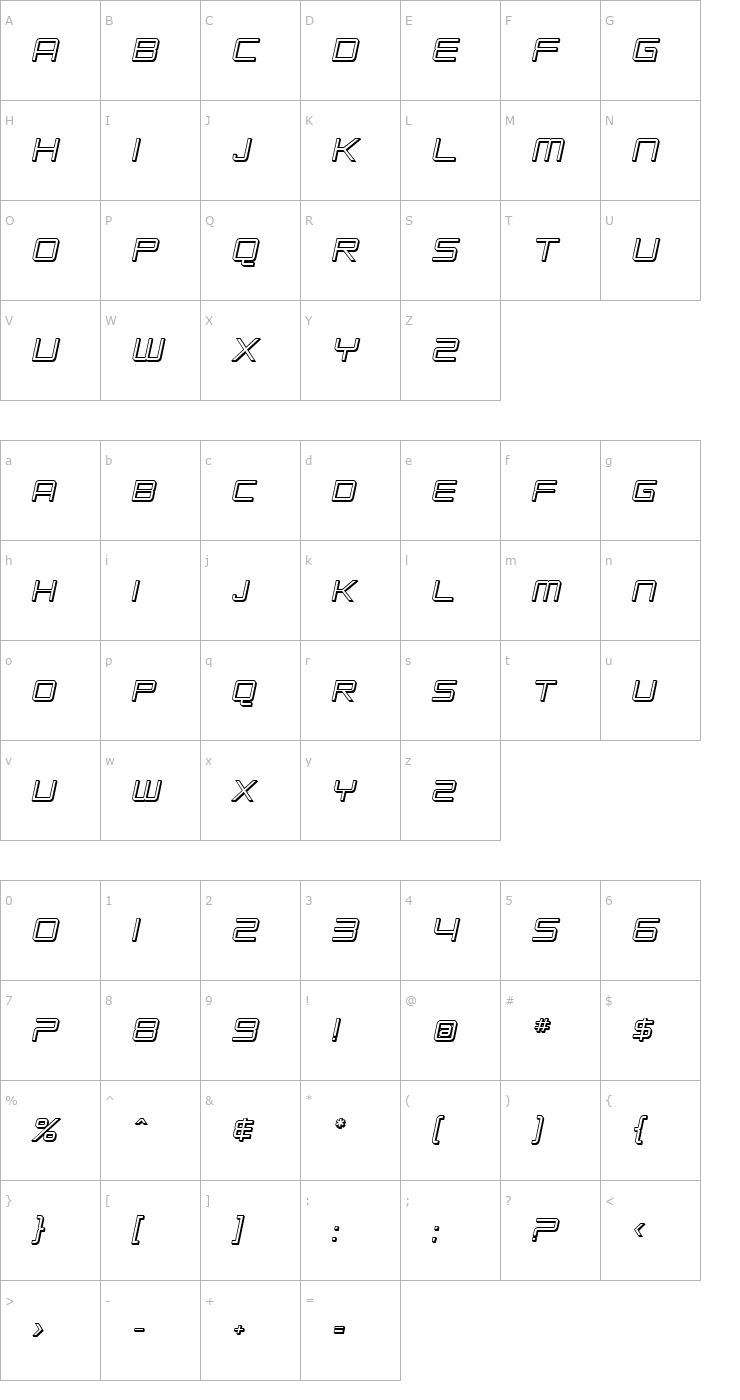 Character Map SF Chromium 24 SC Oblique Font