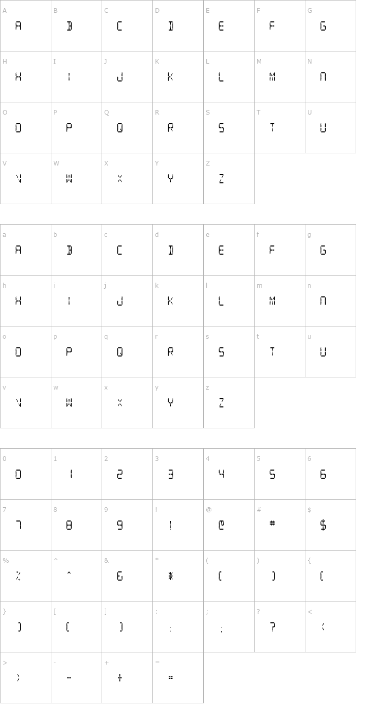 Character Map SF Digital Readout Medium Font
