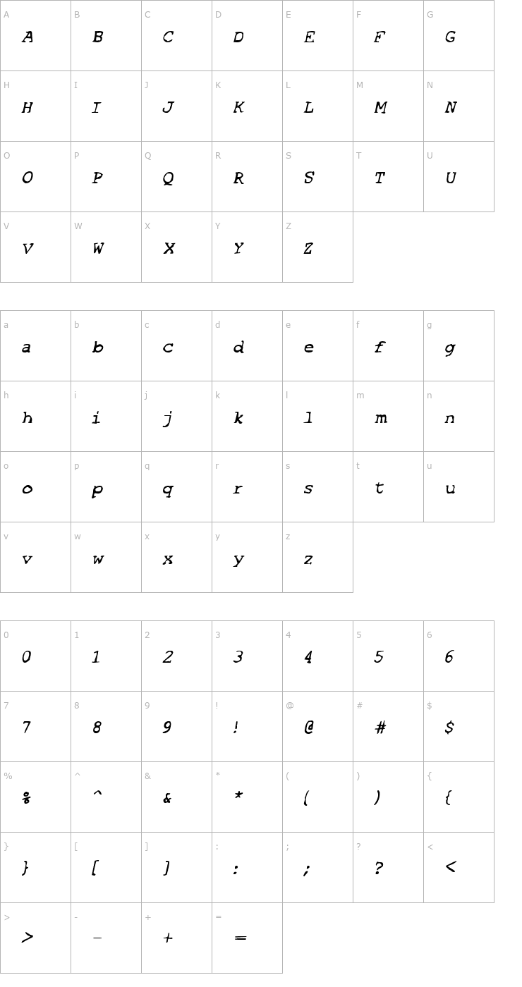 Character Map SF Espionage Medium Oblique Font