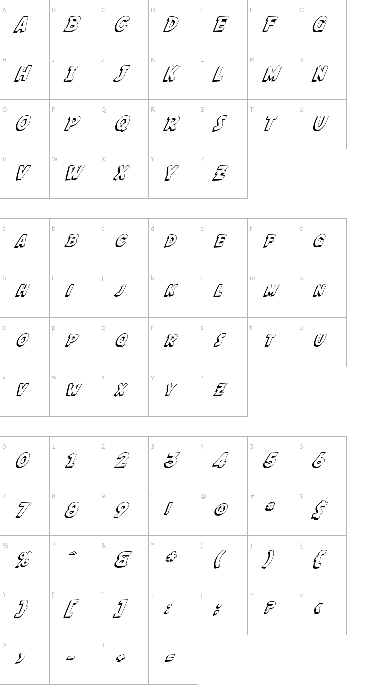 Character Map SF Fedora Shadow Font