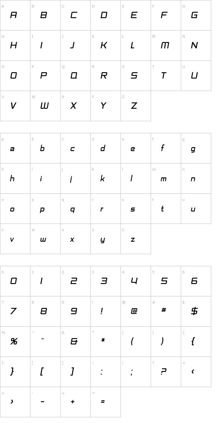 Character Map SF Fedora Titles Italic Font