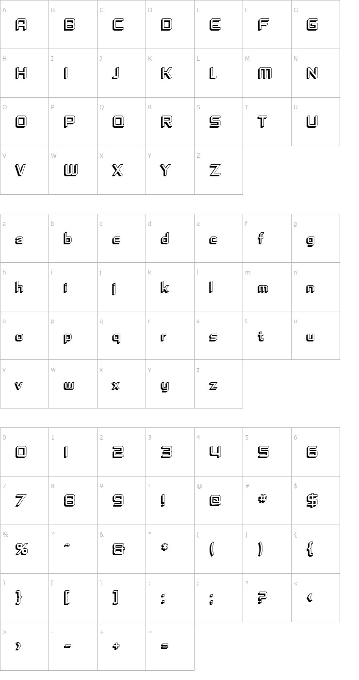 Character Map SF Fedora Titles Shadow Font
